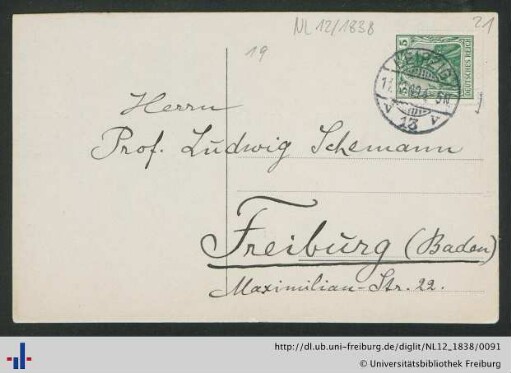 Undatierte Postkarte von Theodor Fritsch.