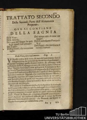 Trattato Secondo Della Seconda Parte dell'Almanacco Perpetuo. Ove Si Contiene Della Sagnia