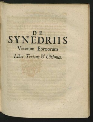 De Synderiis Veterum Ebraeorum Liber tertius & Ultimus.