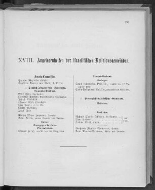 XVIII. Angelegenheiten der israelischen Religionsgemeinden.