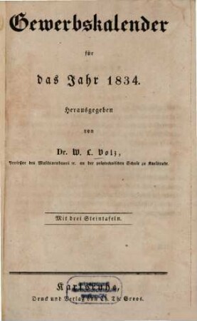 Gewerbskalender : für d. Jahr ... 1834