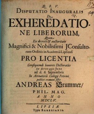 Disp. inaug. de exheredatione liberorum