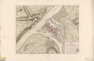 Stadtplan von Koblenz, ca. 1:7 300, kolor. Kupferst., 1781 : Plan De Coblens Et Du Château D'Hermanstein. - [Ca. 1:7 300]. - Paris : Jaillot , 1781. - 1 Kt. : kolor. Kupferst. ; 55 x 42 cm