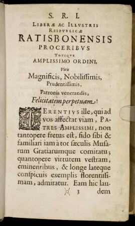 Liberae Ac Illustris Reipublicae Ratisbonensis Proceribus ...