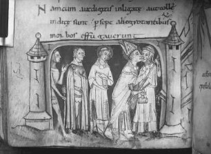 Vita Sancti Martini — Sankt Martin heilt einen Leprakranken indem er ihn küsst., Folio 36 verso