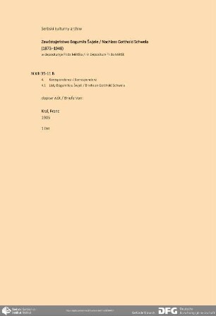 Brief von Franc Kral an Bogumił Šwjela