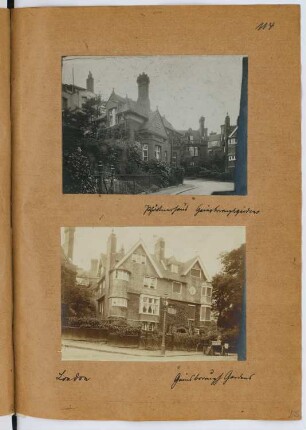 Pförtnerhaus der Gainsbourough Gardens, London. Wohnhaus Gainsborough Gardens, London: Ansichten (aus: Skizzen- und Fotoalbum 26)