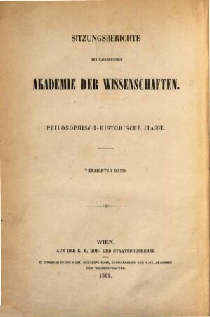 Sitzungsberichte. 40. 1862