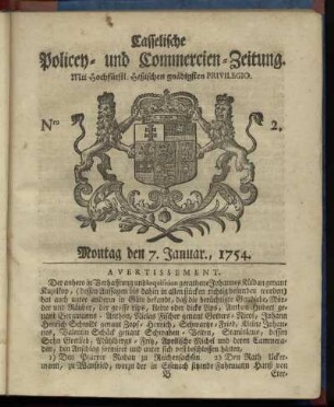 Nro. 2, Montag den 7. Januar 1754