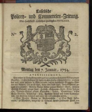 Nro. 2, Montag den 7. Januar 1754