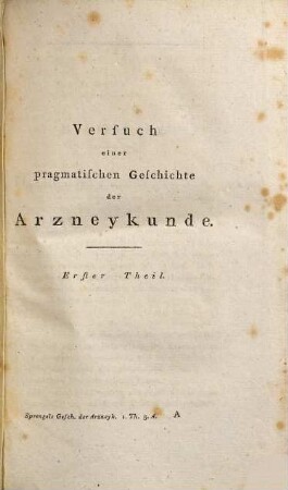 Versuch einer pragmatischen Geschichte der Arzneykunde, 1