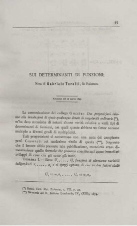 Sui determinanti di funzioni.