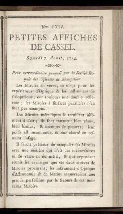 No CXIV (Samedi 7 Aoust 1784)