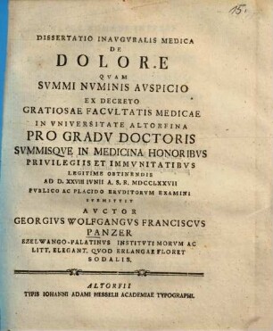 Dissertatio Inauguralis Medica De Dolore