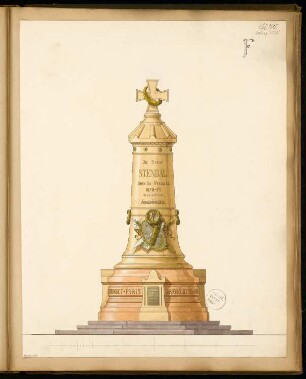 Gefallenendenkmal, Stendal Monatskonkurrenz März 1875: Aufriss Vorderansicht; Maßstabsleiste