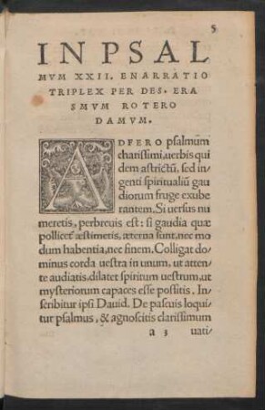 In Psalmum XXII. Enarratio Triplex Per Des. Erasmum Roterodamum.
