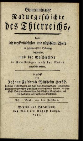 Bd. 8, Text: Gemeinnüzzige Naturgeschichte des Thierreichs. Bd. 8,Text