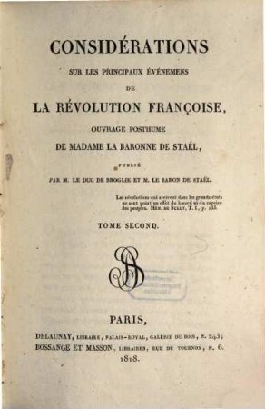 Considérations sur les principaux événemens de la révolution françoise : ouvrage posthume. 2