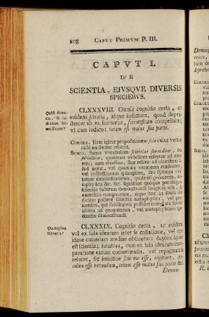 Caput I. De Scientia, Eiusque Diversis Speciebus.