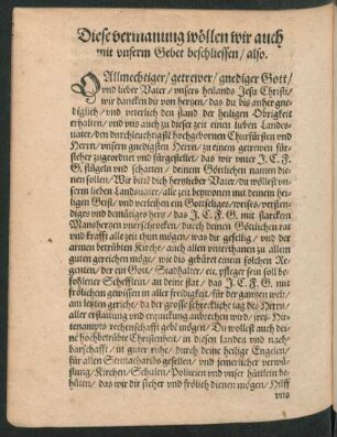 Diese vermanung wöllen wir auch mit unserm Gebet beschliessen/ also.