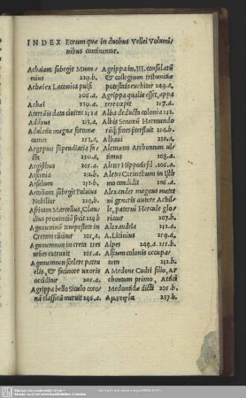 Index Eorum quae in duobus Vellei Voluminibus continentur