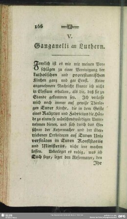 V. Ganganelli an Luthern
