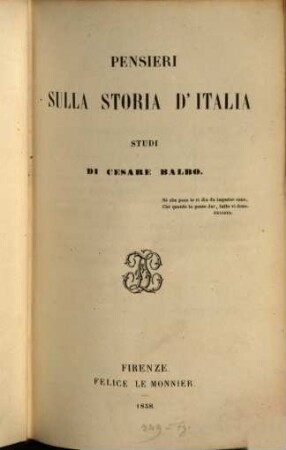 Pensieri sulla storia d'Italia : studi