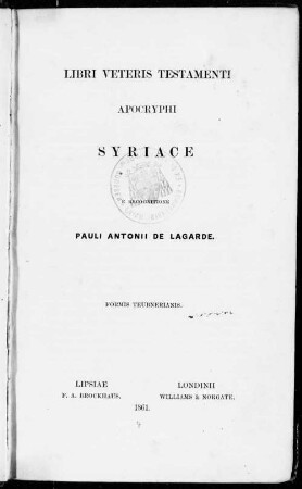 Libri veteris testamenti apocryphi Syriace