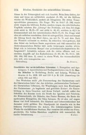 314 [Rezension] Dibelius, Martin, Geschichte der urchristlichen Literatur