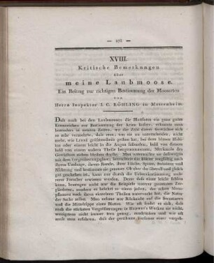 XVIII. Kritische Bemerkungen über meine Laubmoose. Ein Beitrag zur richtigen Bestimmung der Moosarten.