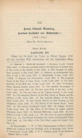 193-217 Henry Edward Manning, Cardinal-Erzbischof von Westminster (1808-1892) : I.