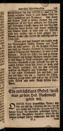 149-155, Ein andächtiges Gebet / wan man zu dem Heil. Nachtmahl gehen wil. Ein Gebet und Dancksagung nach dem Heil. Abendmahl.