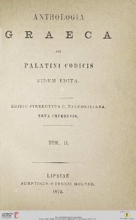 Band 2: Anthologia Graeca: ad Palatini codicis fidem edita