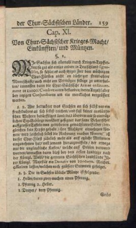 Cap. XI. Von Chur-Sächsischer Krieges-Macht, Einkünfften, und Müntzen.