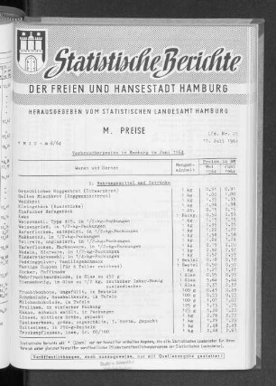 Verbraucherpreise in Hamburg im Juni 1964 : Lfd. Nr. 25