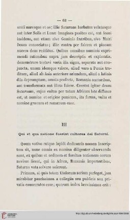 III: Qui et qua natione fuerint cultores dei Saturni