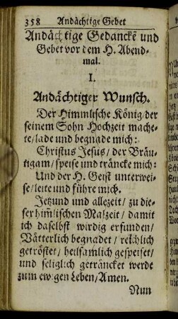 Andächtige Gedancke und Gebet vor dem H. Abendmal.
