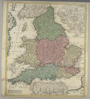 Magnae Britanniae Pars Meridionalis in qua Regnum Angliae Tam in Septem Antiqua Anglo-Saxonum Regna quam in omnes Hodiernas Regiones accurate divisum hic ostenditur : Cum Privilegio Sac. Caes. Maiestatis