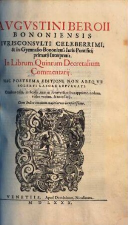 In librum quintum decretalium commentarii