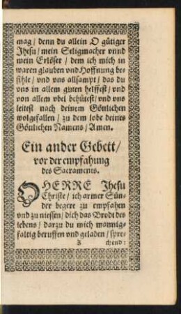 Ein ander Gebett/ vor der empfahung des Sacraments.