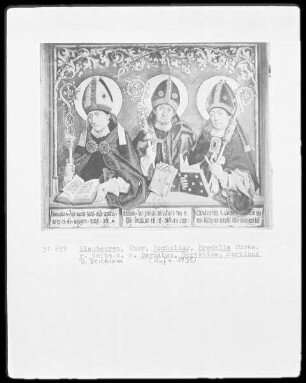 Rückseite der Predella — Rechtes Bildfeld: die heiligen Bischöfe Barnabas, Servatius und Martin