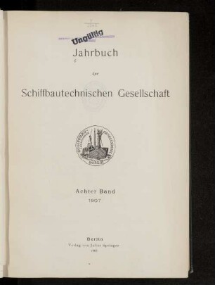 8.1907: Jahrbuch der Schiffbautechnischen Gesellschaft