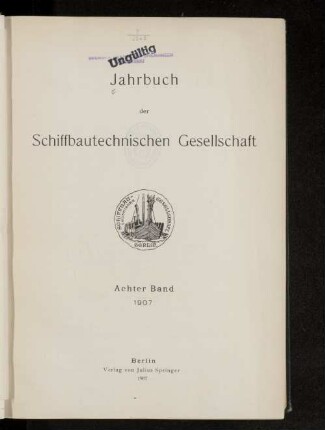 8.1907: Jahrbuch der Schiffbautechnischen Gesellschaft