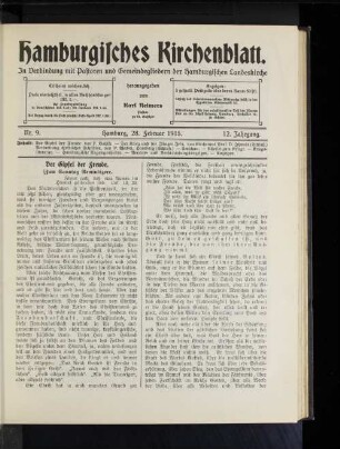 Nr. 9. Hamburg, 28. Februar 1915. 12. Jahrgang.