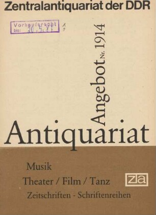 Nr. 1914: Musik Theater/Film/Tanz Zeitschriften - Schriftenreihen