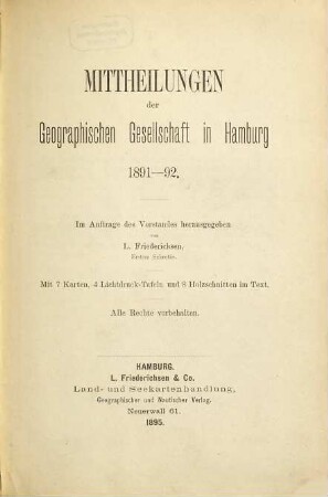 Mitteilungen der Geographischen Gesellschaft in Hamburg. 1891/92 (1895), H. 2