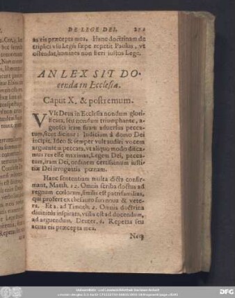 An Lex Sit Docenda in Ecclesia. Caput X, & postremum.