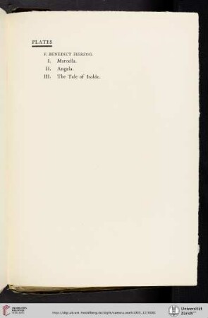 F. [Felix] Benedict Herzog [list of plates]