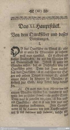 Das XI. Hauptstück. Von dem Quecksilber und dessen Bereitungen.