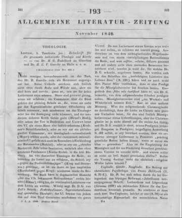 Zeitschrift für die gesammte lutherische Theologie und Kirche. Hrsg. von H. G. Rudelbach und H. E. F. Guerike. Jg. 1, H. 1-2. Leipzig: Tauchnitz 1840 (Beschluss von Nr. 192.)